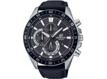 Chronograph Casio Edifice, Schwarz (Schwarz, Schwarz), Armbanduhren, Herren, Chronograph, Quarzuhr, Armbanduhr, Herrenuhr, Lederarmband,Datum, Lederband