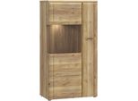 Vitrine Forte "Akinori", Braun (Mauvella Eiche), B:75,1Cm H:140Cm T:41,8Cm, Holzwerkstoff, SchräNke, Vitrine, Highboardvitrine, GlastüRe, Soft Close, Mdf Front