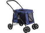 Pawhut Passeggino Per Cani, Passeggino Pieghevole Per Cani, Carrello Per Cani Con Cuscino, Passeggino Per Gatti Fino A 20 Kg, Passeggino Per Cani Di Piccola E Media Taglia Con Tasche Laterali, Finestra A Rete, Tessuto Oxford, Blu