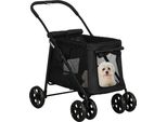 Pawhut Passeggino Per Cani, Passeggino Pieghevole Per Cani, Carrello Per Cani Con Cuscino, Passeggino Per Gatti Fino A 20 Kg, Passeggino Per Cani Di Piccola E Media Taglia Con Tasche Laterali, Finestra A Rete, Tessuto Oxford, Nero