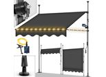Tillvex Tenda A Morsetto 150 Cm Antracite Con Led Solare Con Manovella Balcone | Tenda Da Balcone Senza Foratura | Tenda Resistente Ai Raggi Uv E Regolabile In Altezza | Protezione Solare Impermeabile