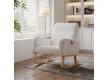 Sedia A Dondolo Mid-Century Modern Nursery Sedia A Dondolo Imbottita Con Schienale Alto Accent Glider Rocker Per Il Soggiorno， Struttura In Legno Massiccio, Tessuti Di Alta Qualità (Beige)