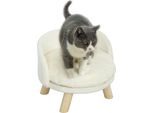 Pawhut Divano Per Gatti, Divano Per Animali Domestici Con Cuscino, Letto Per Gatti, Sedia Per Gatti Sgabello Per Gatti Letto Per Animali Domestici Rialzato Con Piedini In Legno Antiscivolo, Divano Per Cani, Per Interni, Bianco Crema, 40,5 X 40,5 X 33 Cm