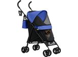 Pawhut Passeggino Per Cani Passeggino Pieghevole Per Cani E Gatti Fino A 4 Kg Passeggino Per Gatti Con Finestre A Rete, Tracolla, Borsa Portaoggetti, Portabicchieri Ombrello Passeggino Per Gatti Blu Scuro