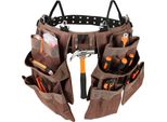 Borsa Porta Attrezzi - Cintura Porta Attrezzi Regolabile (Da 81,2 A 137,2 Cm) - 19 Tasche - Poliestere - Borsa Staccabile - Elettricista Carpentiere Fai Da Te Falegname Edile - Marrone