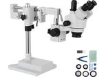 Microscopio Stereo Zoom Trinoculare 3,5X-90X - Lega Al-Zn, Ruotabile A 360 Gradi - Supporto A Doppio Braccio - Videomicroscopio Da Laboratorio - 2 Supporti Regolabili In Altezza - Accessori