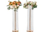 Set Di 2 Portafiori - Sgabello Moderno In Ferro Per Fiori - Vaso In Cristallo Galvanizzato Oro - Sgabello Per Piante Per Bar, Hotel E Caffè - Supporto In Metallo Per Decorazioni - 20X20X90Cm