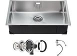 Lavello Da Cucina In Acciaio Inox A Vasca Singola 70X43X19Cm - Lavello Sottotop - Lavello Per Cucine Moderne