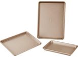 Set Di 3 Teglie Da Forno Acciaio Al Carbonio Con Manici In Silicone Dorato - Teglie Da Cucina Di Alta Qualità