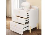 Comodino Flieks Comodino Con Ripiani E 3 Cassetti, Cassettiera Con Gambe In Legno, Bianco