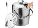 Secchiello Per Ghiaccio A Doppia Parete Per Cubetti Di Ghiaccio Da 1,3 Litri Con Coperchio Pinze Colino Cucchiaio Bottiglia Set Refrigerante Per Bevande Acciaio Inox 21159