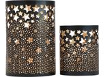 Nero Dorato Portacandele Stelle Metallo Set Decorazione Natale Tealight Set Di 2