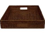 Fiolini Vassoio Rettangolare In Rattan - Grande Vassoio Da Portata Con Manici E Bordo Alto - Vassoio In Vimini / Vassoio Decorativo In Moka Scuro (50X40X8Cm)