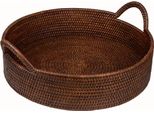 Vassoio Rotondo In Rattan Ø 40 Cm - Grande Vassoio Rotondo Da Portata / Vassoio Decorativo In Rattan Intrecciato Con Bordo Alto E Manici, Fatto A Mano