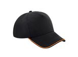 Beechfield B25C | Authentic 5 Panel Cap - Piped Peak, 100 % Cotone Twill - Colore: Nero/Arancione - Taglia: Unica
