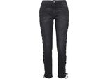 Urban Classics Donna Denim Lace Up Skinny Pants Nero Washed-28