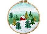 Kit Per Ricamo In Feltro Bothy Threads Con Telaio Da Ricamo "Cabin In The Woods"", Sfondo Stampato, EFE2, Diam 15Cm"