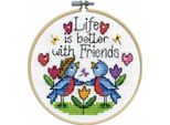 Confezione Da Ricamo A Punto Croce Design Works Con Telaio Da Ricamo "Friends"", Schema Di Conteggio, Diam. 10 Cm"
