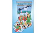 Kit Per Ricamo A Punto Croce Design Works "Calza Di Natale Pinguino Party"", Schema Contato, 43X30Cm"
