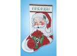 Kit Per Ricamo A Punto Croce Design Works "Calza Di Natale Con Scintillio Di Babbo Natale"", Schema Contato, 43X30Cm"