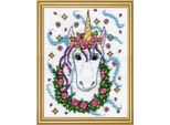 Kit Punto Croce Contato Design Works "Unicorno Floreale"", 13X18 Cm"