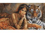 Kit Per Ricamo A Punto Croce Luca-S "Collezione Oro La Principessa Indiana E La Tigre Reale"", Schema Contato, 63,5X38Cm"