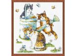 Kit Da Ricamo A Punto Croce Design Works "Watering Can Cats"", Schema Contato, 30X30Cm"