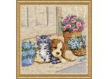 Kit Per Ricamo A Punto Croce Design Works "Cucciolo E Gattino"", Schema Contato, 30X30Cm"