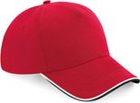 Beechfield B25C | Authentic 5 Panel Cap - Piped Peak, 100 % Baumwoll-Twill - Farbe: Classic Red/Black/White - GrößE: Taglia Unica