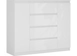 Cassettiera, Colore: Bianco Lucido, 120 X 39 X 101 Cm, Con 2 Ante E 4 Cassetti