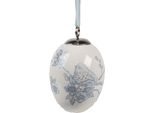Ciondolo Uovo Di Pasqua Clayre & Eef Ø 6X8 Cm In Ceramica Bianca E Blu