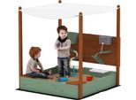 Aiyaplay Sabbiera Con Tettoia Parasole, 116 X 112,5 Cm Sabbiera In Legno Sabbiera Con Sedile, Pavimento In Pile, 2 Contenitori, Sabbia E Giochi D'acqua, Secchio Con Rubinetto Per Bambini Da 3 A 6 Anni Verde
