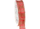 Nastro Natalizio Rosso Verde Oro A Scacchiera Nastro Decorativo 25Mm 20M