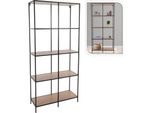 Scaffale A Parete H&S Collection Con 4 Ripiani 78X30X170 Cm Naturale E Nero