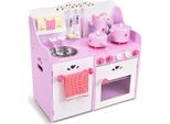 Cucina Per Bambini Costway Con Pentole In Legno, Cucina Da Gioco Con Porta Strofinacci E Asciugamani, Cucina Da Gioco Per Bambini Rosa, Cucina Giocattolo Per Bambini
