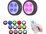 2 Pezzi Rgb Led Sotto La Luce Dell'armadietto Senza Fili Dimmerabile, Illuminazione Dell'armadietto Batteria Timer 13 Colori Touch, Led Spot Telecomando Cucina Scaffale Scala, Nero