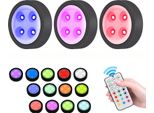 3 Pezzi Rgb Led Sotto La Luce Dell'armadietto Senza Fili Dimmerabile, Illuminazione Dell'armadietto Batteria Timer 13 Colori Touch, Led Spot Telecomando Cucina Scaffale Scala, Nero