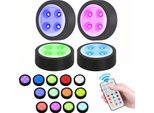 4 Pezzi Rgb Led Sotto La Luce Dell'armadietto Senza Fili Dimmerabile, Illuminazione Dell'armadietto Batteria Timer 13 Colori Touch, Led Spot Telecomando Scala Scaffale Cucina, Nero