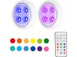 2 Pezzi Rgb Led Sotto La Luce Del Gabinetto Senza Fili Dimmerabile, Illuminazione Del Gabinetto Batteria Timer 13 Colori Touch, Led Spot Telecomando Cucina Scaffale Scala, Bianco