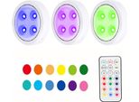 3 Pezzi Rgb Led Sotto La Luce Dell'armadietto Senza Fili Dimmerabile, Illuminazione Dell'armadietto Batteria Timer 13 Colori Touch, Led Spot Telecomando Cucina Scaffale Scala, Bianco