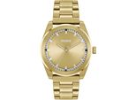 Quarzuhr HUGO BRIGHT, gold (goldfarben), Armbanduhren, Herren, Armbanduhr, Herrenuhr, Mineralglas, Lederarmband
