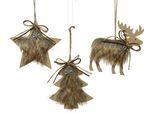 Decorazioni Per L'albero Di Natale In Legno Di Cervo / Abete / Stella 12Cm Marrone, Set Di 3