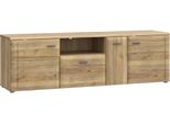 Lowboard Forte "Akinori Tv-Board, Tv-Schrank", Braun (Mauvella Eiche), B:174,5Cm H:53,7Cm T:41,8Cm, Holzwerkstoff, Sideboards, Lowboard, Tv Board, Holzoptik, Mdf Front, Metallgriffe, Vollauszug, Soft Close