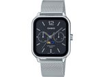 Quarzuhr, Silber (Silberfarben, Schwarz), Casio Timeless Collection, Armbanduhren, Damen, Quarzuhr, Armbanduhr, Herrenuhr, Damenuhr, Datum, Mondphase, Edelstahlarmband