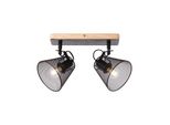 Brilliant Lampe, Whole Spotbalken 2Flg Schwarz/Holzfarbend, Metall/Holz, 2X D45, E14, 40W,Tropfenlampen (Nicht Enthalten)