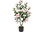 Costway 90Cm Albero Artificiale Con Fiori, Albero Di Camelia Artificiale, Pianta Artificiale In Vaso, Pianta Di Camelia Con 16 Fiori E 116 Foglie, Decorazione Floreale Artificiale Rosa