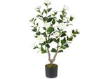 Costway 90Cm Albero Artificiale Con Fiori, Albero Di Camelia Artificiale, Pianta Artificiale In Vaso, Pianta Di Camelia Con 16 Fiori E 116 Foglie, Decorazione Floreale Artificiale Bianca