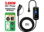 Caricabatterie Portatile Per Veicoli Elettrici, Potenza Massima 3,6 Kw, Lunghezza Cavo 20 M, Nero, TYPE2
