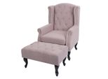 Sessel Chesterfield Oxford, Relaxsessel Clubsessel Ohrensessel, Wasserabweisend Stoff/Textil ~ Hellrosa Mit Ottomane