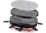 H.Koenig Raclette 8 Persone 4 In 1, Padella Con Pietra Naturale, Grill, Crepiera, 900 W, Rosso, Nero RP412, Acciaio Inox